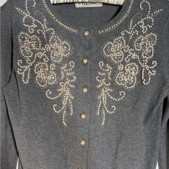 Gorgeous Embellished Gray Cardigan Sweater Anthropologie - Picture 4 of 16